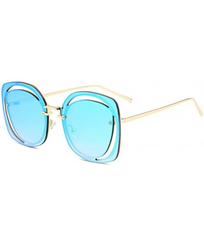 Semi-rimless new style Fashion round metal Openwork Frameless sunglasses - Blue - CW1887U7UEA $35.38