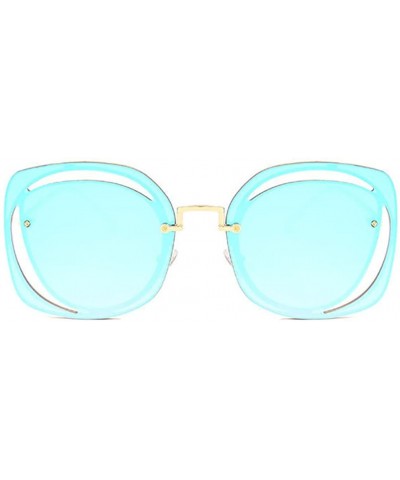 Semi-rimless new style Fashion round metal Openwork Frameless sunglasses - Blue - CW1887U7UEA $29.88