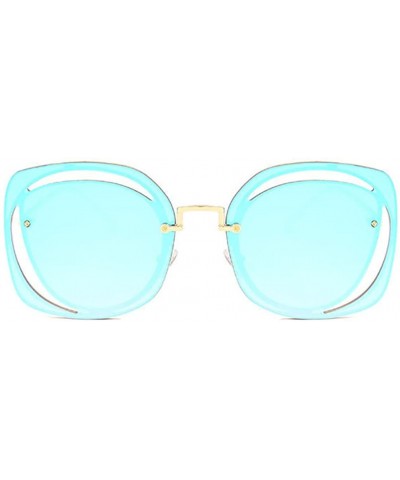 Semi-rimless new style Fashion round metal Openwork Frameless sunglasses - Blue - CW1887U7UEA $12.97