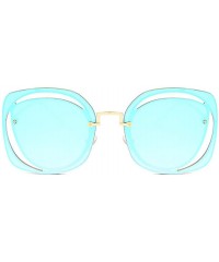 Semi-rimless new style Fashion round metal Openwork Frameless sunglasses - Blue - CW1887U7UEA $12.97