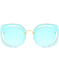 Semi-rimless new style Fashion round metal Openwork Frameless sunglasses - Blue - CW1887U7UEA $29.88