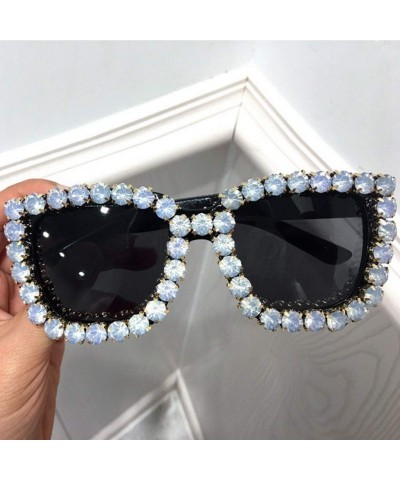 Square Fashion Lady Women Large Square Frame with Rhinestone Sunglasses Exaggerated Retro Sun Glasses - White - C9199QI4SEZ $...