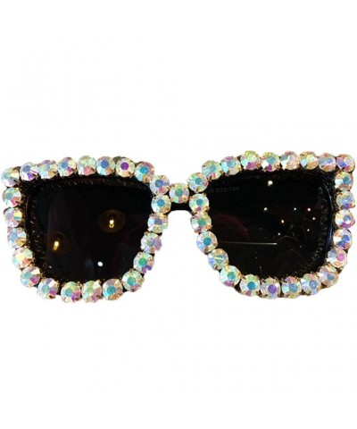 Square Fashion Lady Women Large Square Frame with Rhinestone Sunglasses Exaggerated Retro Sun Glasses - White - C9199QI4SEZ $...