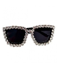 Square Fashion Lady Women Large Square Frame with Rhinestone Sunglasses Exaggerated Retro Sun Glasses - White - C9199QI4SEZ $...