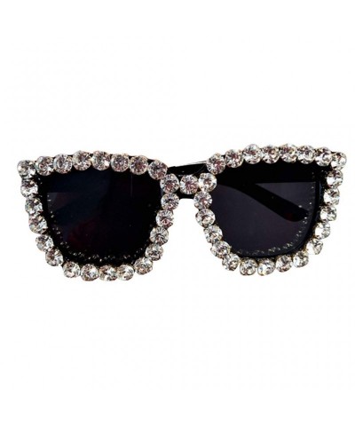 Square Fashion Lady Women Large Square Frame with Rhinestone Sunglasses Exaggerated Retro Sun Glasses - White - C9199QI4SEZ $...