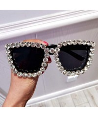 Square Fashion Lady Women Large Square Frame with Rhinestone Sunglasses Exaggerated Retro Sun Glasses - White - C9199QI4SEZ $...