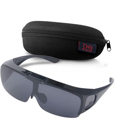 Wrap Fit Over Polarized Sunglasses Flip Up Lens for Men and Women - All Black - C91939ZUX65 $15.80