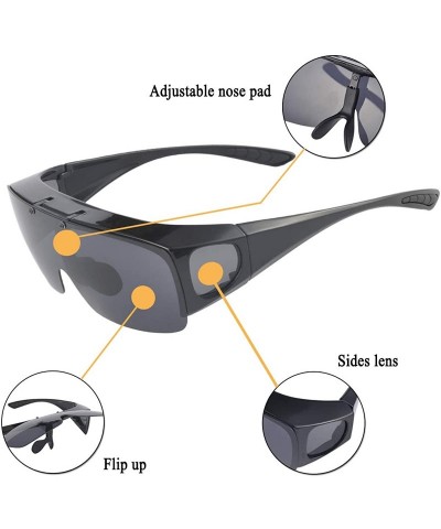 Wrap Fit Over Polarized Sunglasses Flip Up Lens for Men and Women - All Black - C91939ZUX65 $15.80