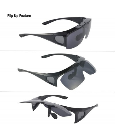 Wrap Fit Over Polarized Sunglasses Flip Up Lens for Men and Women - All Black - C91939ZUX65 $33.80