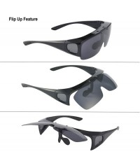 Wrap Fit Over Polarized Sunglasses Flip Up Lens for Men and Women - All Black - C91939ZUX65 $32.48