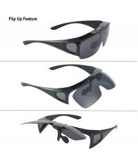 Wrap Fit Over Polarized Sunglasses Flip Up Lens for Men and Women - All Black - C91939ZUX65 $15.80