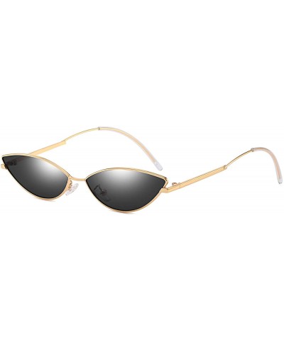 Cat Eye Vintage Slender Oval Sunglasses Small Metal Frame Candy Colors - Black Lens1/Gold Frame - C318GE6TN8H $13.86