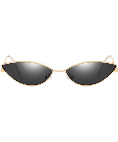 Cat Eye Vintage Slender Oval Sunglasses Small Metal Frame Candy Colors - Black Lens1/Gold Frame - C318GE6TN8H $13.86