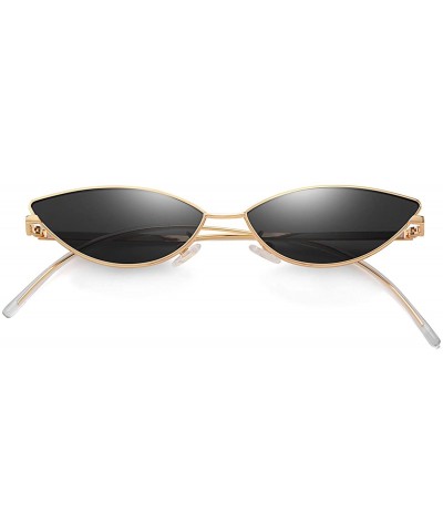 Cat Eye Vintage Slender Oval Sunglasses Small Metal Frame Candy Colors - Black Lens1/Gold Frame - C318GE6TN8H $13.86