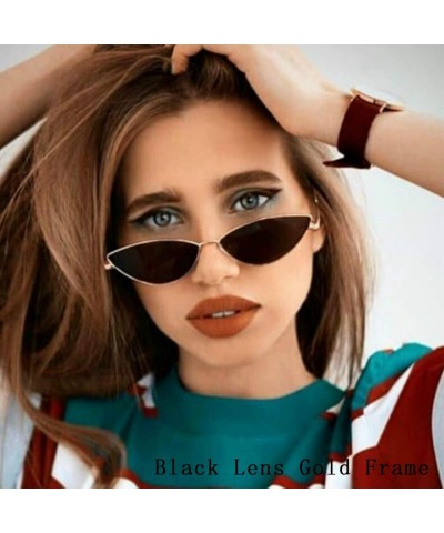 Cat Eye Vintage Slender Oval Sunglasses Small Metal Frame Candy Colors - Black Lens1/Gold Frame - C318GE6TN8H $13.86