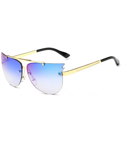 Rectangular Rimless Cateye Sunglassess Nice Compliment For Lady New Sunglasses - Gold/Biue - CV126NIUC11 $33.57