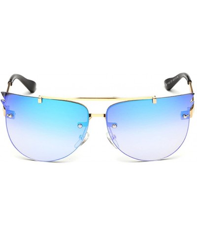 Rectangular Rimless Cateye Sunglassess Nice Compliment For Lady New Sunglasses - Gold/Biue - CV126NIUC11 $33.57
