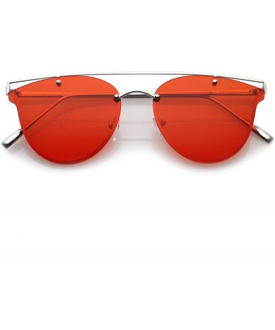 Rimless Modern Crossbar Horn Rimmed Round Flat Lens Rimless Sunglasses 52mm - Silver / Red - C61827DUIMM $21.07