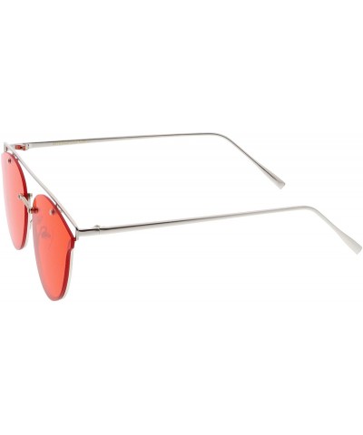 Rimless Modern Crossbar Horn Rimmed Round Flat Lens Rimless Sunglasses 52mm - Silver / Red - C61827DUIMM $21.07