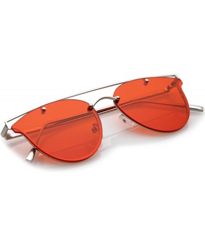 Rimless Modern Crossbar Horn Rimmed Round Flat Lens Rimless Sunglasses 52mm - Silver / Red - C61827DUIMM $13.68