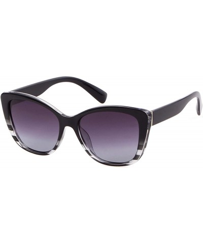 Square Vintage Square Women Sunglasses Cat Eye Design Frame Clear Polarized Lens - Stripe Frame Grey Lens - CS198RCEC43 $13.62