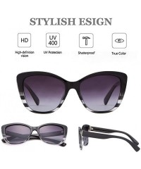 Square Vintage Square Women Sunglasses Cat Eye Design Frame Clear Polarized Lens - Stripe Frame Grey Lens - CS198RCEC43 $22.31