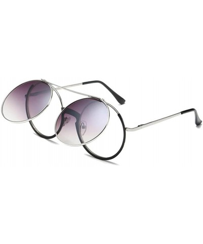 Round Retro Flip Up Round Steampunk Sunglasses Circle Lens Metal Frame - C2 - CW1807CQSX8 $9.92