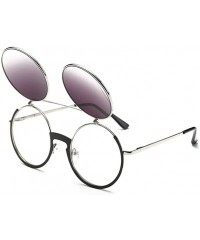 Round Retro Flip Up Round Steampunk Sunglasses Circle Lens Metal Frame - C2 - CW1807CQSX8 $18.83