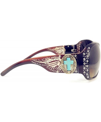 Oval Women's Sunglasses With Bling Rhinestone UV 400 PC Lens in Multi Concho - Agate Cross Wing Brown - CN18WTN422I $20.73