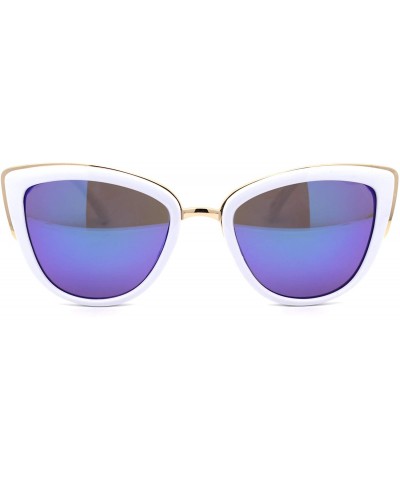 Cat Eye Womens Color Mirror Mirrored Lens Oversize Cat Eye Sunglasses - White Teal - CJ12C4VMIK9 $11.25