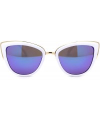 Cat Eye Womens Color Mirror Mirrored Lens Oversize Cat Eye Sunglasses - White Teal - CJ12C4VMIK9 $19.37