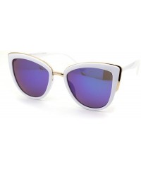 Cat Eye Womens Color Mirror Mirrored Lens Oversize Cat Eye Sunglasses - White Teal - CJ12C4VMIK9 $11.25