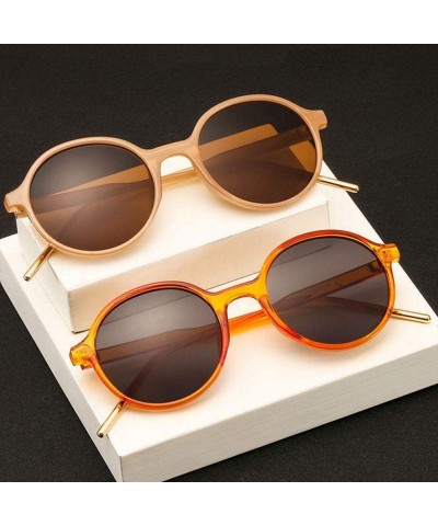 Round Women Fashion Eyewear Round Beach 21SUNglasses with Case UV400 Protection - Orange Strip Frame/Brown Lens - CN18WLS34G8...