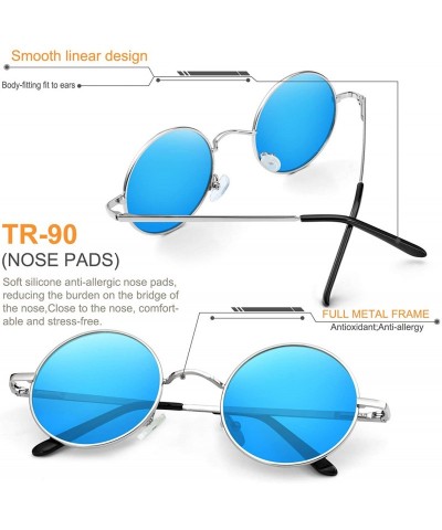 Round Retro Polarized Round Sunglasses for Men Vintage Sunglasses Women FD3013 - Blue - C018IR28H0S $9.91