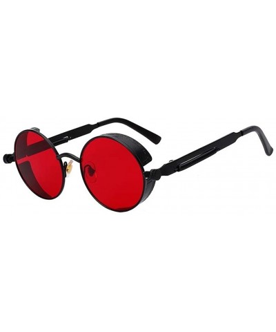 Round Steampunk Fashion Sunglasses NYC - Black & Clear Red - CH185XIXH78 $18.60