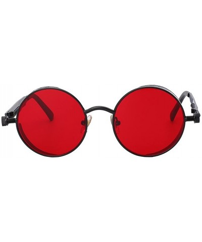 Round Steampunk Fashion Sunglasses NYC - Black & Clear Red - CH185XIXH78 $32.56