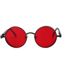 Round Steampunk Fashion Sunglasses NYC - Black & Clear Red - CH185XIXH78 $32.56
