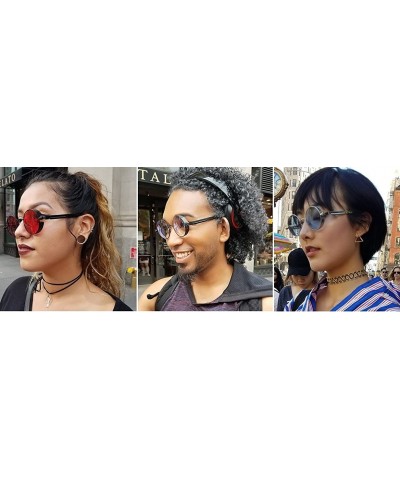 Round Steampunk Fashion Sunglasses NYC - Black & Clear Red - CH185XIXH78 $32.56