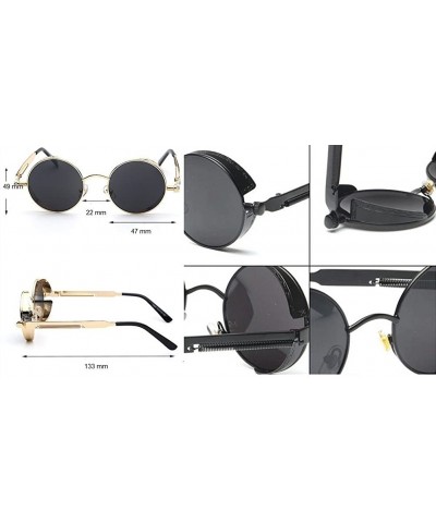 Round Steampunk Fashion Sunglasses NYC - Black & Clear Red - CH185XIXH78 $32.56