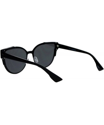 Wayfarer Flat Lens Mod Minimal Metal Horn Rim Retro Sunglasses - All Black - C712KOH55RX $24.05