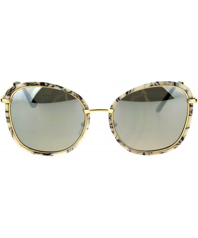 Butterfly Womens Retro Double Rim Designer Fashion Butterfly Sunglasses - White Marble Mirror - CY184QNR2R0 $13.01