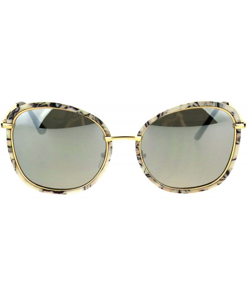 Butterfly Womens Retro Double Rim Designer Fashion Butterfly Sunglasses - White Marble Mirror - CY184QNR2R0 $27.07