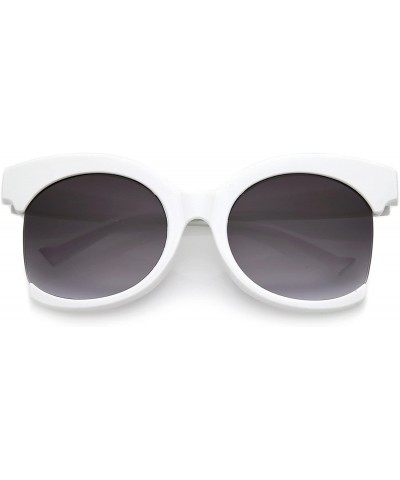 Cat Eye Women's Oversize Semi Rimless Frame Neutral Colored Lens Cat Eye Sunglasses 59mm - White / Lavender - CO17YHQXSKX $7.78