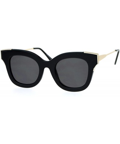 Cat Eye Thick Horn Rim Flat Lens Cat Eye Womens Retro Sunglasses - All Black - CW12NREVKAT $18.83