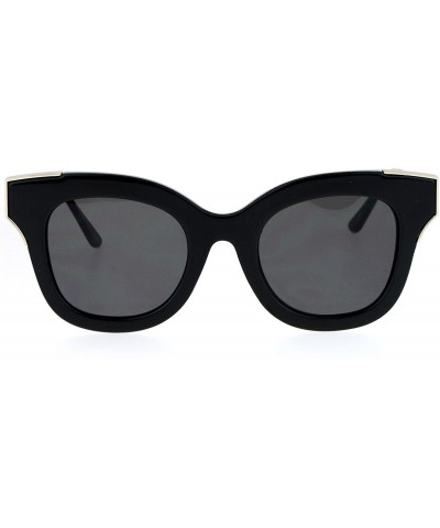 Cat Eye Thick Horn Rim Flat Lens Cat Eye Womens Retro Sunglasses - All Black - CW12NREVKAT $18.83