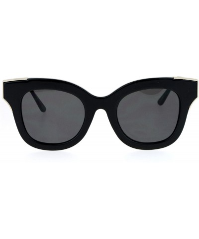 Cat Eye Thick Horn Rim Flat Lens Cat Eye Womens Retro Sunglasses - All Black - CW12NREVKAT $8.40