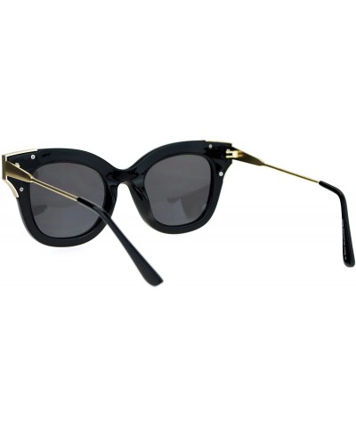 Cat Eye Thick Horn Rim Flat Lens Cat Eye Womens Retro Sunglasses - All Black - CW12NREVKAT $18.83