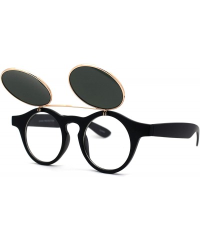 Round Retro Round Circle Lens Flip Up Hipster Keyhole Sunglasses - Matte Black Gold Green - C8196ICG8W5 $23.41