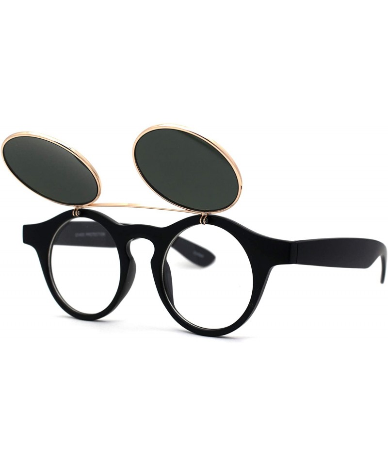 Round Retro Round Circle Lens Flip Up Hipster Keyhole Sunglasses - Matte Black Gold Green - C8196ICG8W5 $10.12