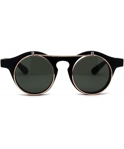 Round Retro Round Circle Lens Flip Up Hipster Keyhole Sunglasses - Matte Black Gold Green - C8196ICG8W5 $10.12
